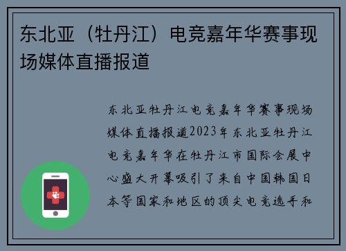 东北亚（牡丹江）电竞嘉年华赛事现场媒体直播报道